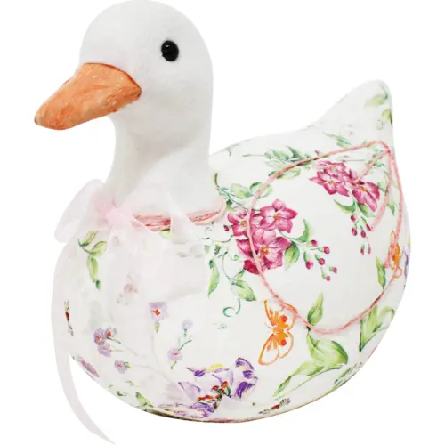 Pato forrado de papel con flores rosa de 31x15x23cm