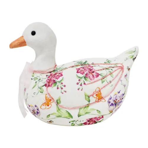 Pato forrado de papel con flores rosa de 31x15x23cm