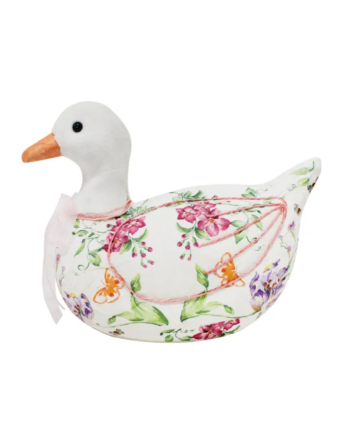 Pato forrado de papel con flores rosa de 31x15x23cm - Image 2