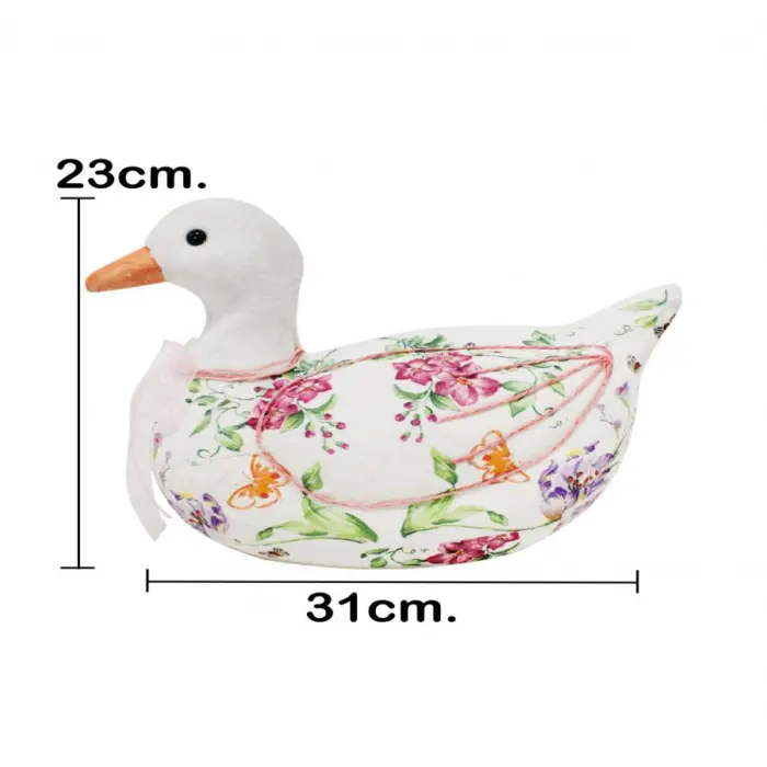 Pato forrado de papel con flores rosa de 31x15x23cm - Image 4