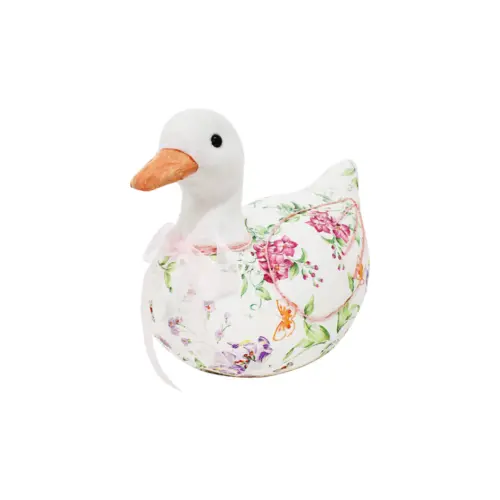 Pato forrado de papel con flores rosa de 17x9x13cm