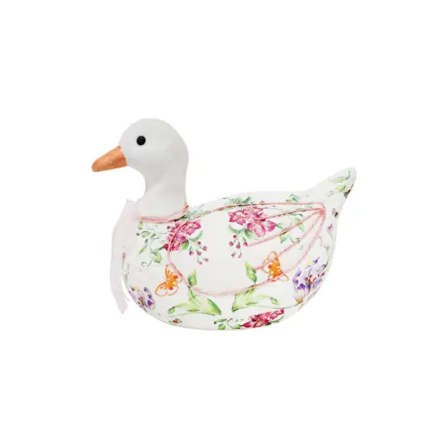 Pato forrado de papel con flores rosa de 17x9x13cm