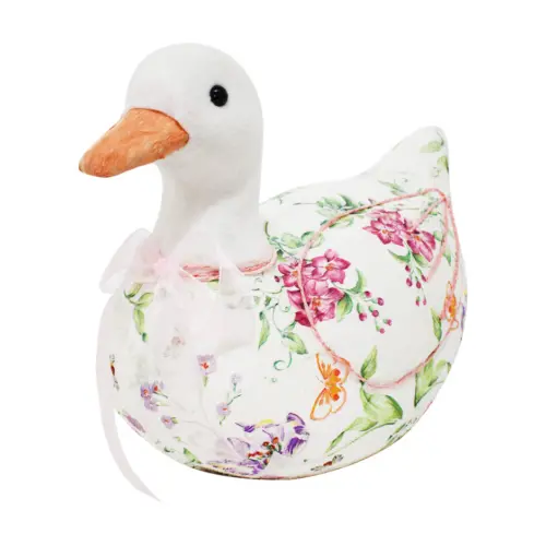 Pato forrado de papel con flores rosa de 25x13x19cm