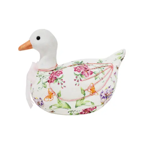 Pato forrado de papel con flores rosa de 25x13x19cm