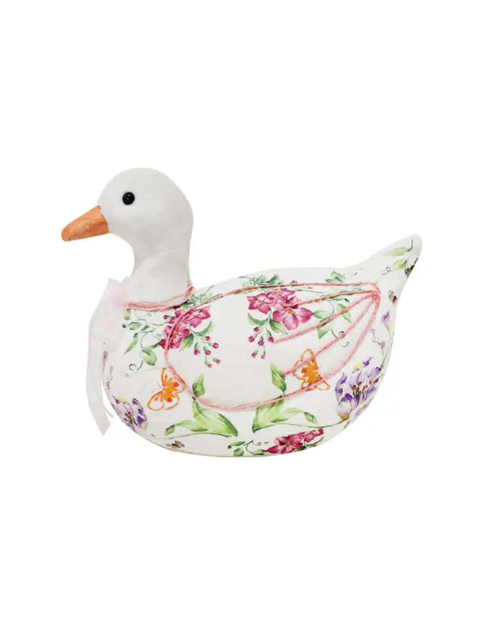 Pato forrado de papel con flores rosa de 25x13x19cm - Image 2