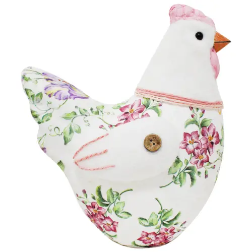 Gallina forrada de papel con flores rosa de 27x18x30cm