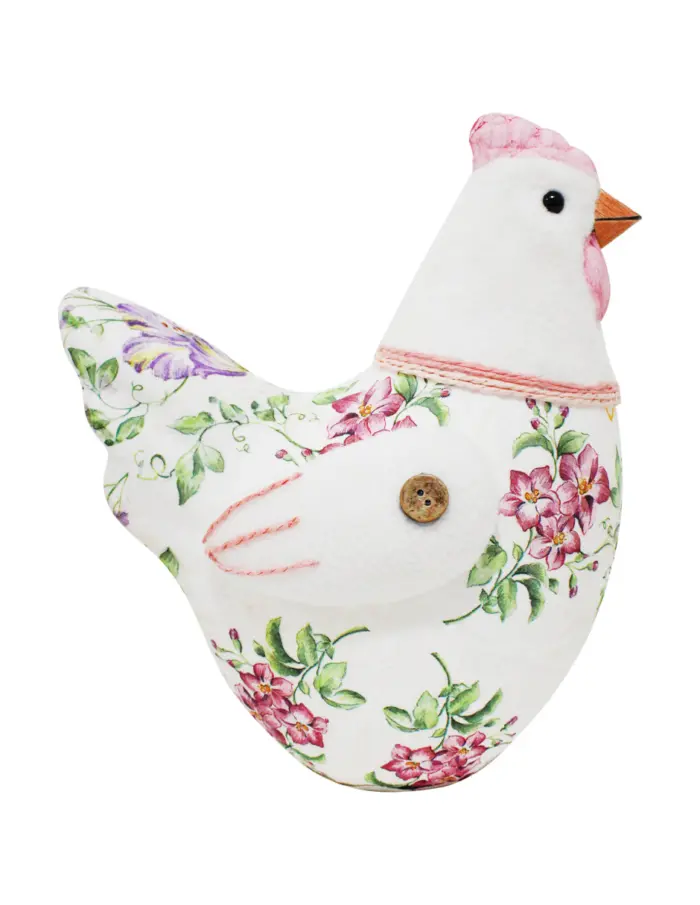 Gallina forrada de papel con flores rosa de 27x18x30cm - Image 2