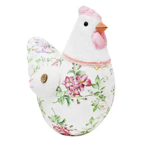 Gallina forrada de papel con flores rosa de 20x14x23cm