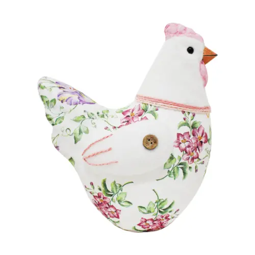Gallina forrada de papel con flores rosa de 20x14x23cm