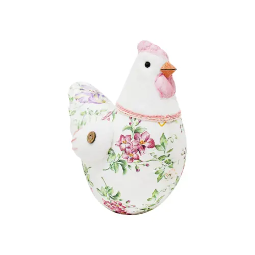 Gallina forrada de papel con flores rosa de 15x11x17cm