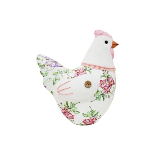 Gallina forrada de papel con flores rosa de 15x11x17cm