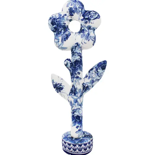 Flor forrada de papel con flores azul con blanco de 16x10x46cm