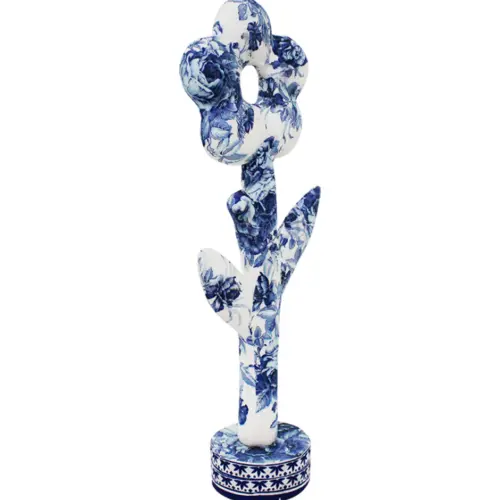 Flor forrada de papel con flores azul con blanco de 16x10x46cm