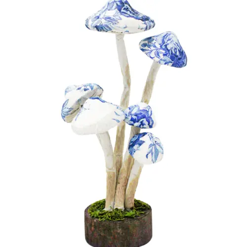 Hongos forrados de papel con flores azul con blanco