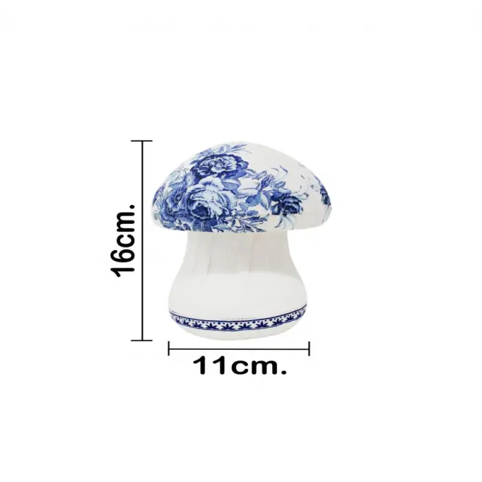 Hongo forrado de papel con flores azul con blanco de 11x11x16cm - Image 4