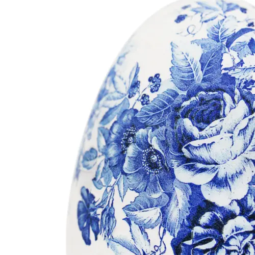 Huevo forrado de papel con flores azul con blanco de 34x34x49cm