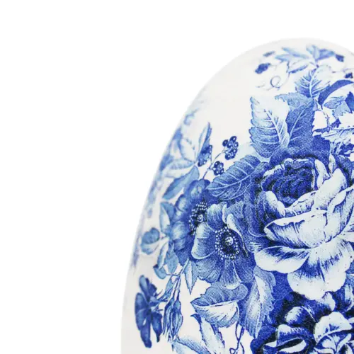 Huevo forrado de papel con flores azul con blanco de 21x21x30cm