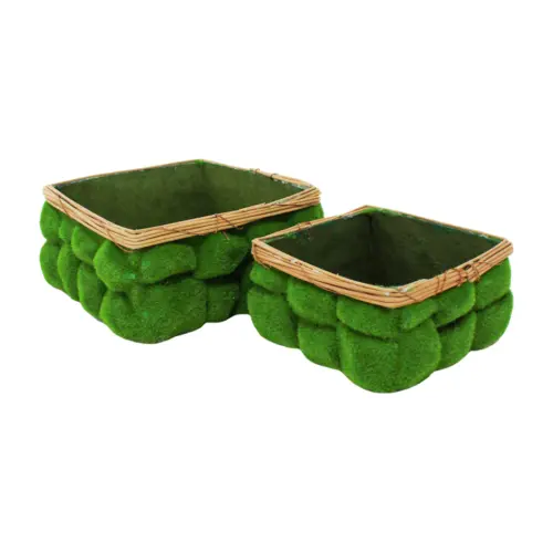 Juego de 2 cajas cuadradas flocadas verde de 20x20x8/25x25x11cm