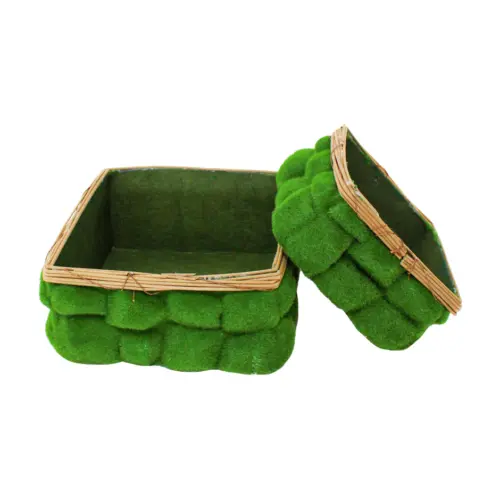 Juego de 2 cajas cuadradas flocadas verde de 20x20x8/25x25x11cm