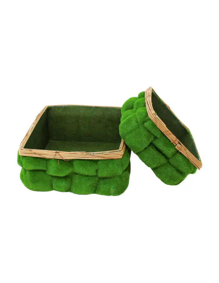 Juego de 2 cajas cuadradas flocadas verde de 20x20x8/25x25x11cm - Image 2