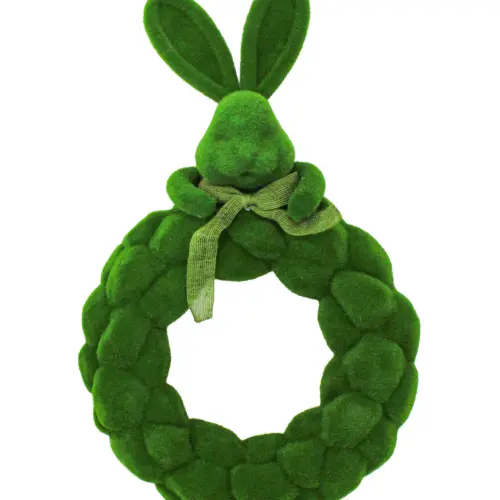 Corona de conejito flocado verde de 33x6x53cm