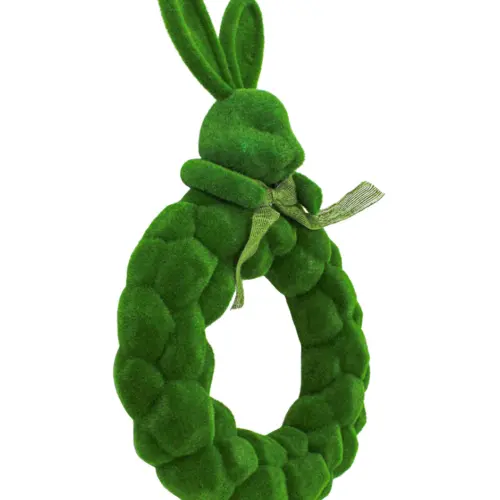 Corona de conejito flocado verde de 33x6x53cm