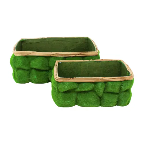 Juego de 2 cajas rectangualres flocadas verde de 22x13x10/ 30x18x12cm