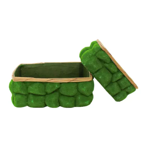 Juego de 2 cajas rectangualres flocadas verde de 22x13x10/ 30x18x12cm