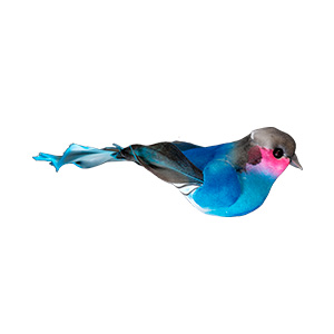 Pajaro gorrion negro con azul  y pinza de 11.5x4x5cm