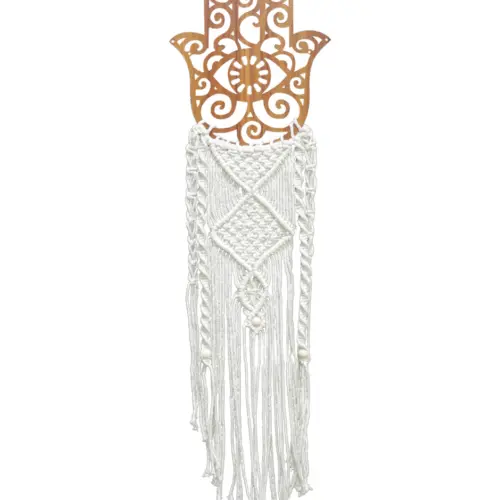 Colgante de macrame mano de fatima de madera café de 1.8x25x93cm