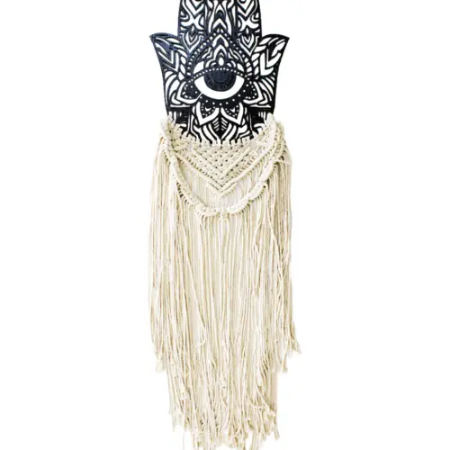 Colgante de macrame mano de fatima de madera negro de 1x29x110cm
