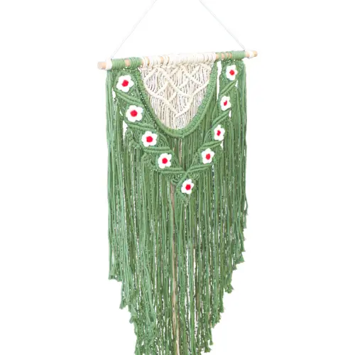 Colgante de macrame verde con flores de 1.5x45x73cm