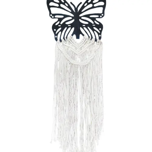 Colgante de macrame con mariposa negra de 1×32.5x90cm