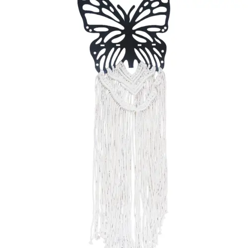 Colgante de macrame con mariposa negra de 1×32.5x90cm