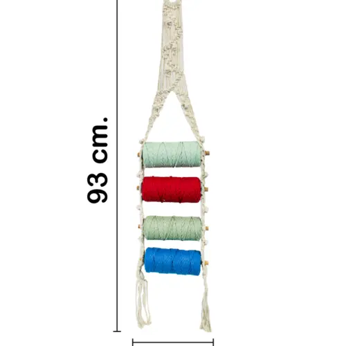 Colgante de macrame con 4 carretes de hilos de colores de 7x20x93cm
