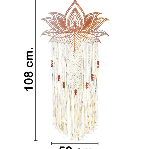 Colgante de macrame con hojas de madera cafe de 1.5x50x108cm