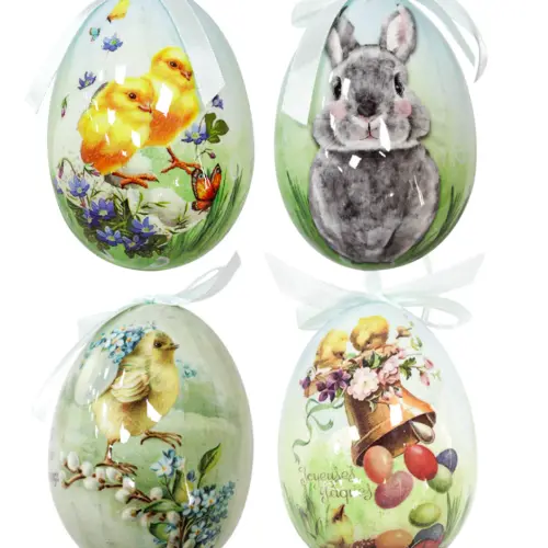 Bolsa de 4 huevos de pascual diseño conejos y pollitos de 6.3×6.3×9.7cm