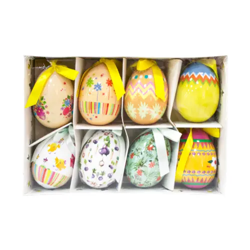 Caja con 8 huevos de colores de 4.5×4.5x7cm