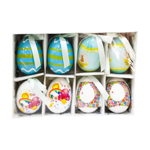 Caja con 8 huevos azules y blancos de 4.5×4.5x7cm
