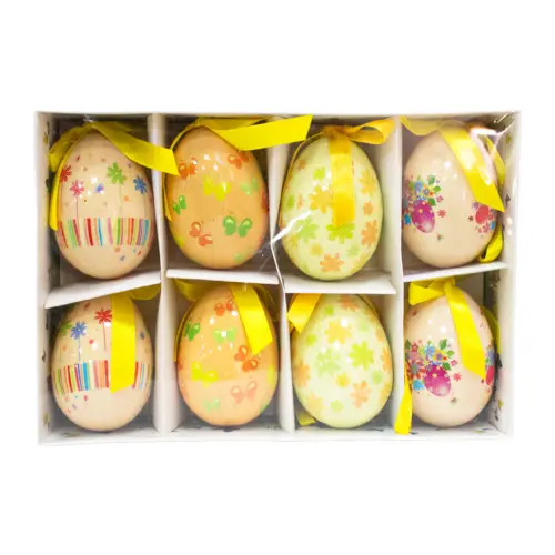 Caja con 8 huevos amarillos y cremas de 4.5×4.5x7cm