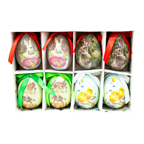 Caja con 8 huevos de conejos y pollitos de 4.5×4.5x7cm