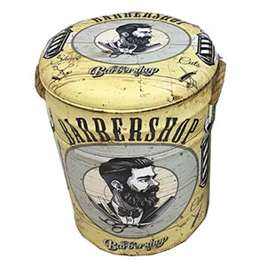 Taburete de metal estampado barbería amarillo de 30x30x35cm