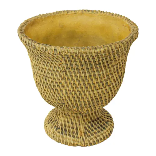 Maceta de cemento beige diseño tejido de 14x14x16cm