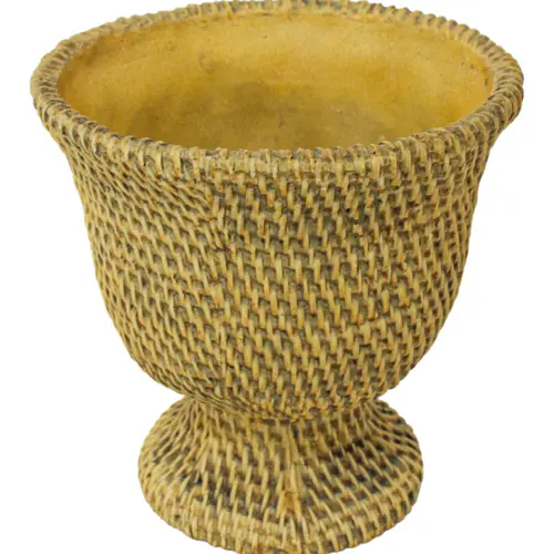 Maceta de cemento beige diseño tejido de 17x17x21cm
