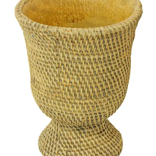 Maceta de cemento beige diseño tejido de 20x20x27cm
