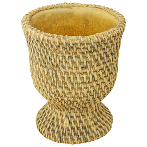 Maceta de cemento beige diseño tejido de 21x21x21cm