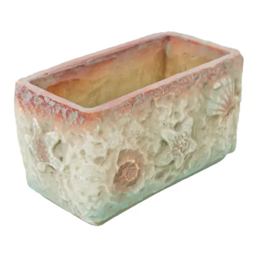 Maceta cuadrada de cemento con conchas de 24.5x13x13cm