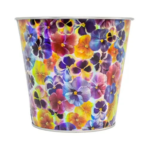 Bote de metal redondo diseño flores de colores de 15×13.8x11cm