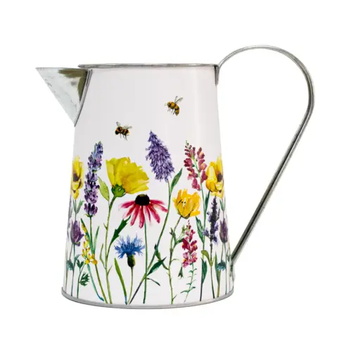 Jarra de metal diseño flores de colores con abejas volando de 20.5x13x16.5x17cm