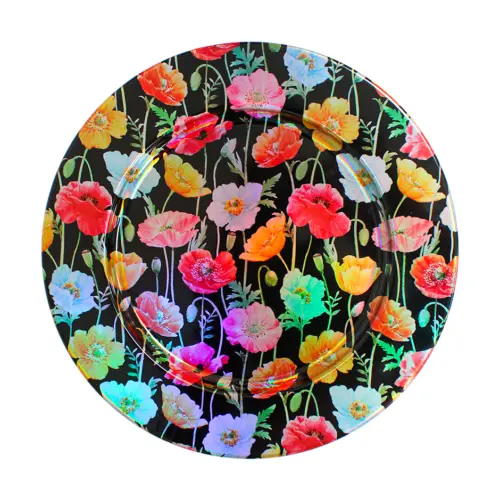 Plato de metal negro con flores de colores de 33×1.5cm